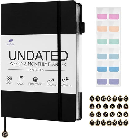 Undated Weekly and Monthly Planner, Cofullsky Weekly To Do List Planner Notebook with Unique Lettering Ribbon A5 Size Personalized Present Suitable for Women Men Teachers Kids (Letter R)