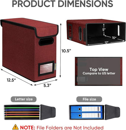 BALEINE File Organizer Box with Lid, Collapsible File Folder Organizer with Plastic Slide, Hanging File Folder Box for Office Document Storage (1 Pack, Red, S)