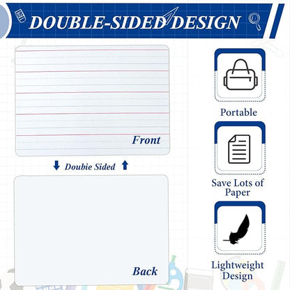 24 Pack Dry Erase Boards, 9"x12" Double Sided Whiteboards Small Whiteboards with Lines for Students, Kids, Teacher Classroom, Mini Portable White Boards with 24 Makers, 24 Erasers