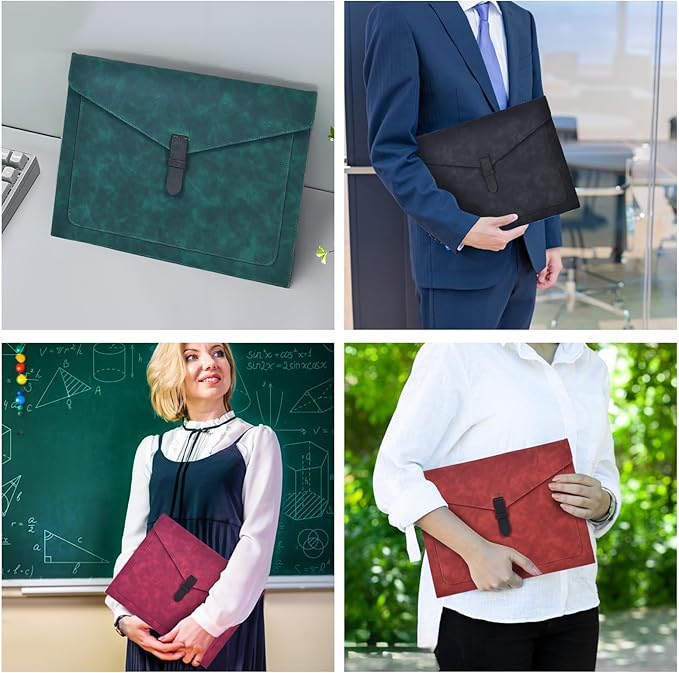 Red Leather File Folder Letter Size, File Organizer, Important Document Folders with Pockets, Document Organizer, Laptop Sleeve Notebook Case, Paper Storage, A4 Envelopes Filing Folder