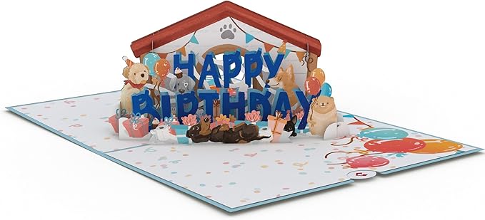 Lovepop Birthday Pop-Up Card for Her, Him, Men, Women - 3D Animal Greeting Cards - It's Pawty Time - 5" x 7" - Blank Notecard & Envelope Included