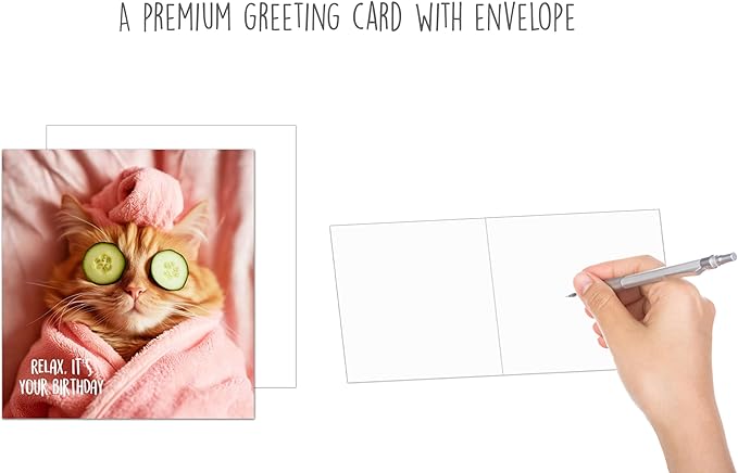 Premium Square Birthday Card with Envelope. Greeting Happy Birthday for Her Woman Mum Female Girl Friend Colleague Teenager Cool Cat Relax neutral (GQ150 SW024)