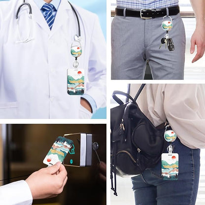 Mountain Badge Holder with Retractable Reel and Breakaway Lanyard，Badge Clips Retractable Heavy Duty Badge Reel，Keychain，ID Holder with Breakaway Lanyard for School Nurse Office