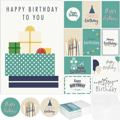 Harloon 200 Pack Happy Birthday Card Assorted Bulk with Blank Envelopes and Stickers 4 x 6 Inches Greeting Blank Happy Birthday Cards for Men Women Adults Kids, 20 Styles(Elegant Style)