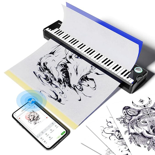 P90-Pino Wireless Tattoo Stencil Printer - Black with Elegant Piano-Inspired Design