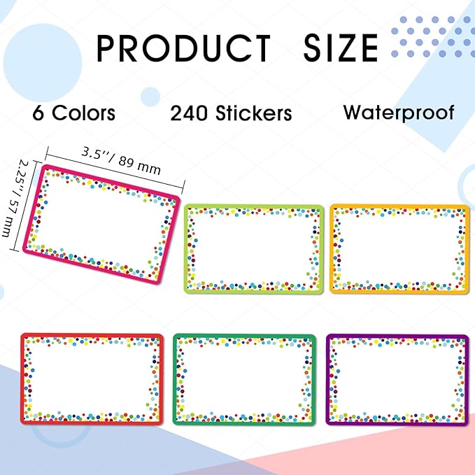 240 Pieces Decorative Colorful Name Tags for Classroom – Blank Stickers to Write on for Student Desks, Bin Labels, Teacher Supplies, 6 Designs (3.5 x 2.25 Inches)