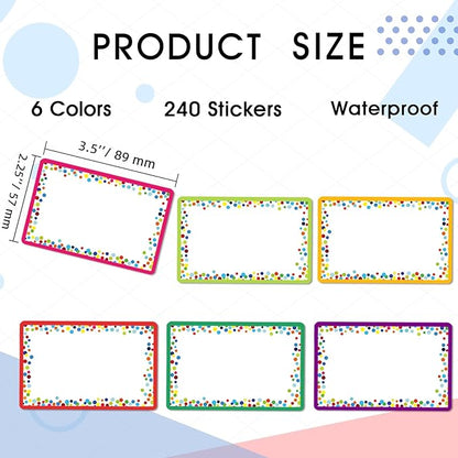 240 Pieces Decorative Colorful Name Tags for Classroom – Blank Stickers to Write on for Student Desks, Bin Labels, Teacher Supplies, 6 Designs (3.5 x 2.25 Inches)