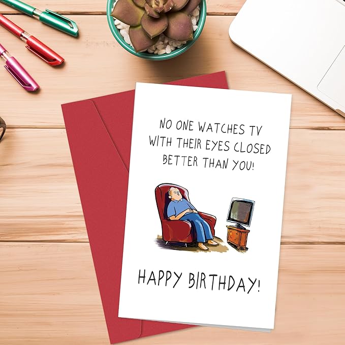 Heollaok Funny Birthday Card for Men, Humorous Birthday Card for Husband Dad Grandpa, Naughty Birthday Cards for Him, Cute Watches TV with Eyes Closed Birthday Card
