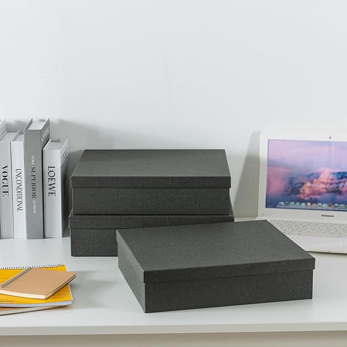 Soul & Lane Decorative Storage Boxes with Lids, Paper Storage Box Set for Keepsakes, Stationery, Office Organizers, Nesting Boxes, Black Kraft