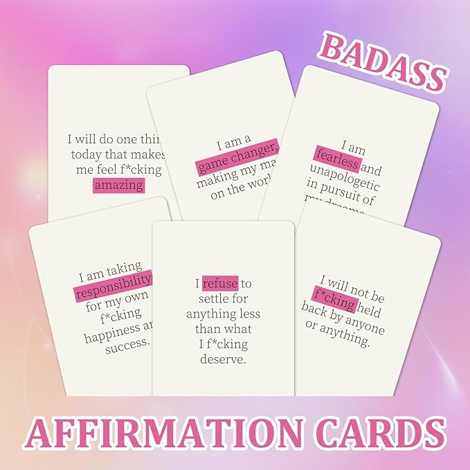 Badass Affirmation Cards for Women, 60 Unique Positive Daily Affirmation Cards Deck, Badass Affirmation Motivational Mindfulness Cards for Spiritual Self Care, Birthday Gifts for Women