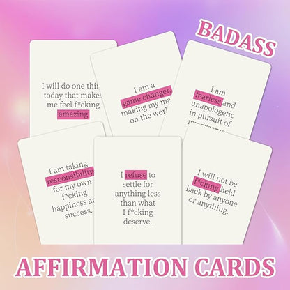 Badass Affirmation Cards for Women, 60 Unique Positive Daily Affirmation Cards Deck, Badass Affirmation Motivational Mindfulness Cards for Spiritual Self Care, Birthday Gifts for Women