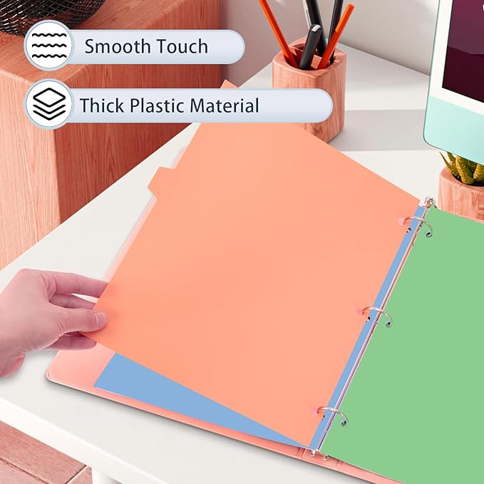 16Pcs/2 Sets Binder Dividers for 3 Ring Binder,8 Tab Plastic Dividers with Tabs, Pastel Color File Dividers, Notebook Dividers for School, Office