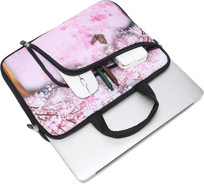 11.6 12 12.5 inch Laptop Sleeve Chromebook Case Ultrabook Case Notebook Sleeve Tablet Case Neoprene Handle Sleeve for Men Women, Two Pockets Fit Apple MacBook Air Samsung Acer HP DELL (Cherry Blossom)