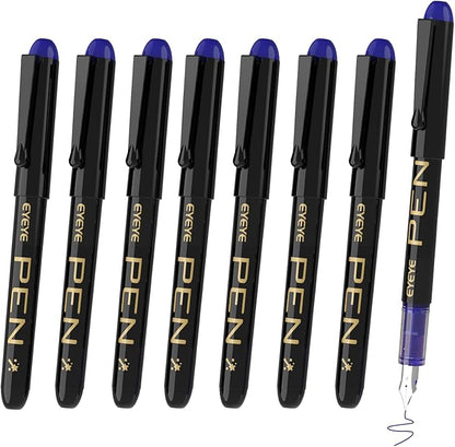 EYEYE Fountain Pens for Writing, 8 Pack Blue Fine Point Pens Disposable Fountain Pens Stainless Steel Nib, Smooth Writing for Calligraphy, Journaling, Drafting, Sketching, Doodling & Office Supplies