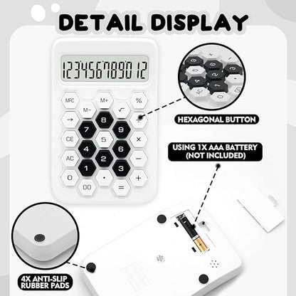 White Calculator, Standard Calculator,12 Digit Large LCD Display,Basic Office Calculator with Hexagonal Button,White Office Supplies and Desk Accessories,Gifts for Coworkers