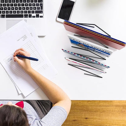 2 Pcs Triangle Desk File Organizer, 7 Slots Desktop Magazine Holder File Sorter,Metal Documents Rack Bookshelf Organizer for Office School Home, Black