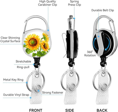 Sunflower Badge Holder with Retractable Reel and Breakaway Lanyard，Badge Clips Retractable Heavy Duty Badge Reel，Funny Keychain，ID Holder with Breakaway Lanyard for School Nurse Office Teen
