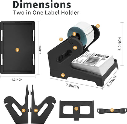 Guermok Thermal Shipping Label Holder for Rolls & Fan-Fold, Fragile Stickers for Shipping, Label Stand Desktop Printer Holder-Home Office Accessory-Sticker Dispenser for Holographic (Black)