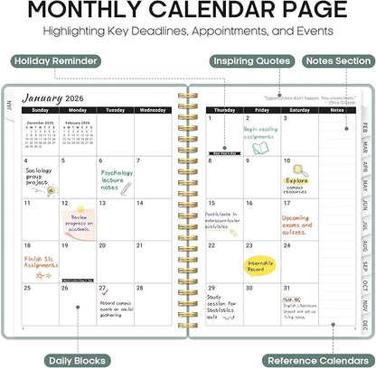 2026 Planner, Weekly and Monthly Calender Planner, Jan 2026 to Dec 2026, Hardcover 2026 Calendar Planner Book with Tabs & Inner Pocket, Office Home School Supplies for Women & Men - A5 (6.3" x 8.5"), Dusty Blue