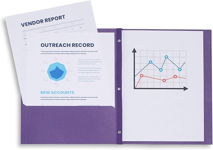 Blue Summit Supplies 100 Two Pocket Folders with Prongs, Designed for Office and Classroom Use, Assorted 5 Colors, 100 Pack Colored 2 Pocket 3 Prong Folders