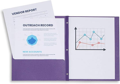 Blue Summit Supplies 100 Two Pocket Folders with Prongs, Designed for Office and Classroom Use, Assorted 5 Colors, 100 Pack Colored 2 Pocket 3 Prong Folders