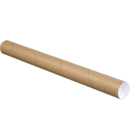 BOX USA BP2518K Mailing Tubes with Caps, 2-1/2" x 18", Kraft (Pack of 34)