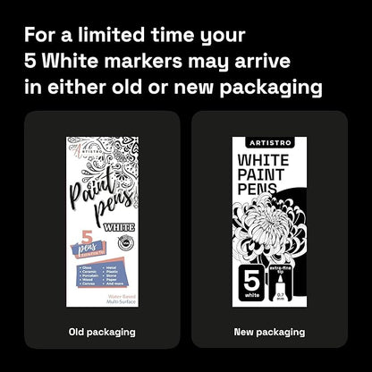 ARTISTRO 5 White Paint Pen for Rock Painting, Stone, Ceramic, Glass, Wood, Tire, Fabric, Metal, Canvas. Set of 5 Acrylic Paint White Marker Water-based Extra-fine Tip