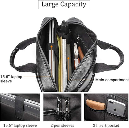 Augus Leather Laptop Briefcase for Men,Waterproof Travel Messenger Duffle Bags 15.6 Inch Laptop Bag