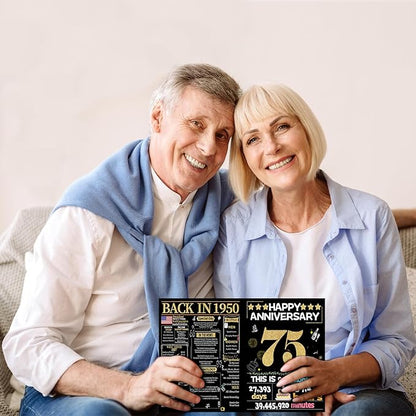 Joycard 75th Anniversary Card for Women Men, Gold Wedding Card for Wife Husband, Sweet Marriage Decorations Gifts for Couple, Perfect for Her Him on Anniversary Day, Back in 1950