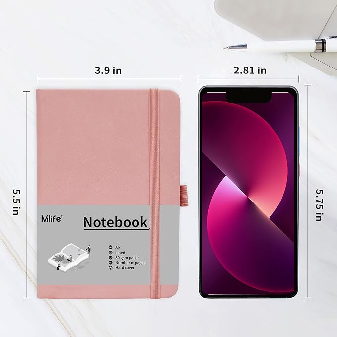 A6 Small Journal Notebook, Lined Pocket Notebook with Pen Holder, Mini Notebook Hardcover, 192 Pages, 3.9 inches * 5.5 inches Jurnal for Women and Man（1PACK Pink）