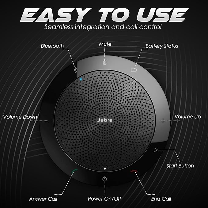 Jabra Speak 510 UC - Portable USB & Bluetooth Conference Speakerphone | Crystal Clear Sound for Meetings Anywhere | Zoom & Google Meet Certified | Optimized for Unified Communications