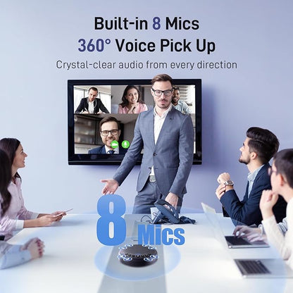 EMEET Conference Speaker and Microphone w/8 Mics, 360° Voice Pickup, Noise Reduction, Bluetooth/USB/Dongle Speakerphone for 10 People w/Daisy Chain for 18, Compatible w/Leading Platforms, 2024 Version