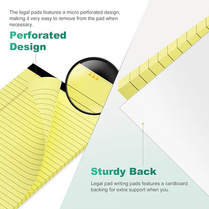 Legal Pads 5×8 Inch, 4 Pack, Narrow Ruled, 5x8 Yellow Legal Pad, Mini Double-Sided Printing Notepad Perforated Note Pads 5x8" Lined Paper, Lined Writing Pads for Office Home School, 30 Sheet/Pad