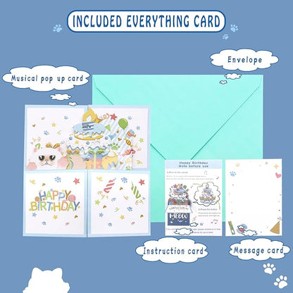 3D Pop Up Persian Cat Birthday Card, Fun Birthday Card for Women, Press the Power Button to Play 'Happy Birthday' Song