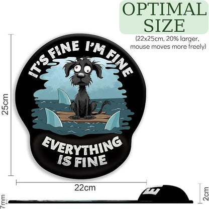 Funny Dog Ergonomic Mouse Pad with Wrist Rest, Gaming Mouse Pad Wrist Support with Non-Slip Pain Relief PU Base, It's Fine Mouse Pads for Desk Work, Cute Home Office Desk Accessories Decor