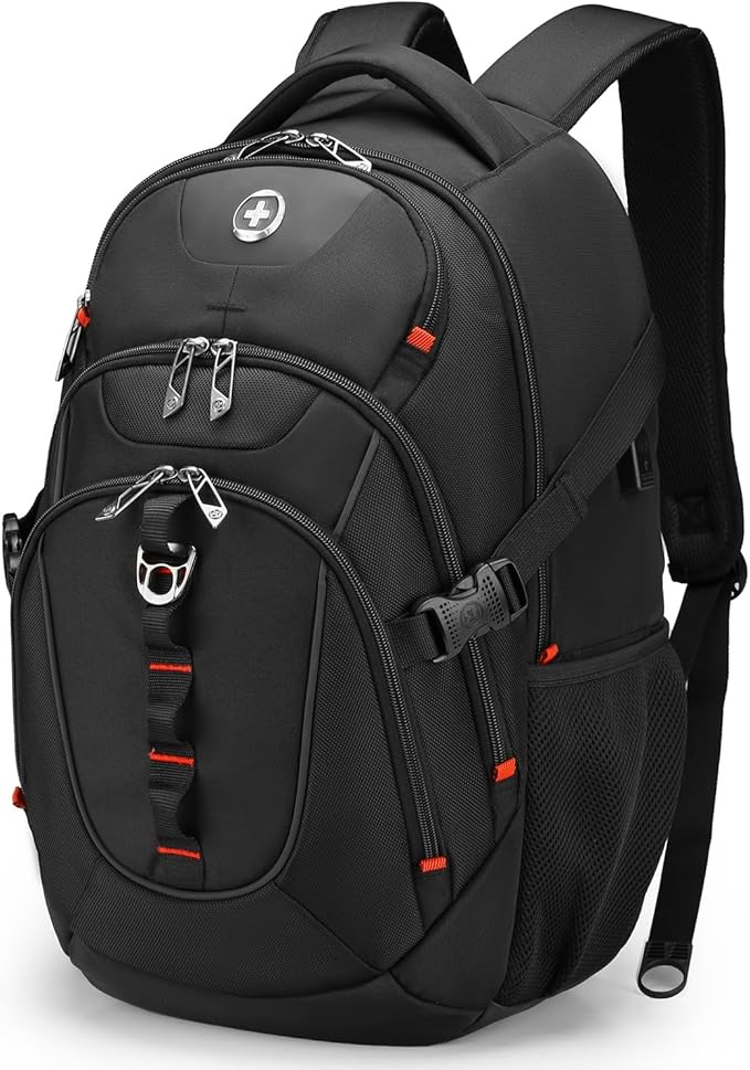 Swissdigital Design Large Business Laptop Backpack with Smart USB Charging Port Travel Backpack Fits 15.6 inches laptops (VECTOR SD803-01 Black)