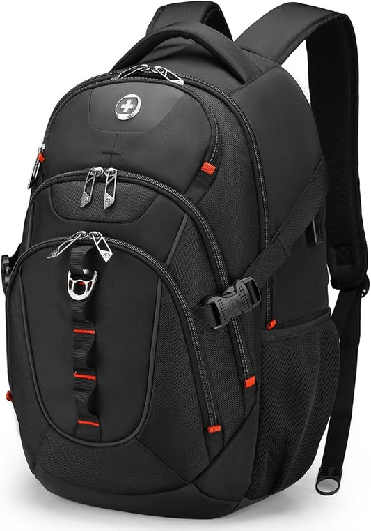 Swissdigital Design Large Business Laptop Backpack with Smart USB Charging Port Travel Backpack Fits 15.6 inches laptops (VECTOR SD803-01 Black)