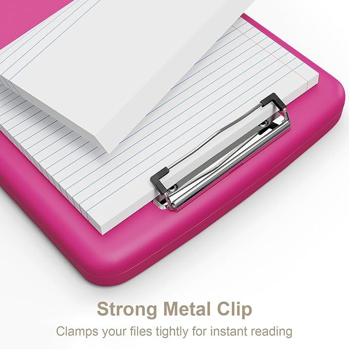 Piasoenc Clipboard with Storage, 8.5 x 11 Organization Box with Pen Holder and A4 Legal Paper Folder, Heavy Duty Plastic, Folio & Side-Opening, Low Profile Clip for Nurses, Teachers, Red