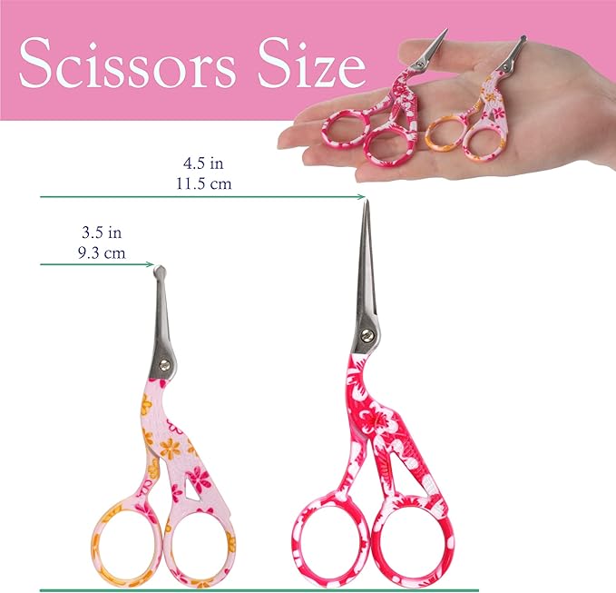 Stork Bird Rounded Safety Tip Embroidery Craft Stainless Steel Crane Scissors - Assortment B - 20 Pairs