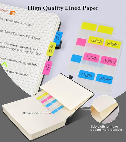 Graph Paper Notebook Journal,360 Numbered Pages Grid Notebooks,Thick 100gsm Graphing Paper Notebook Journal for Writing Women Men, A5 Large Hardcover Leather Graph Notebook 5.75''× 8.38''Black