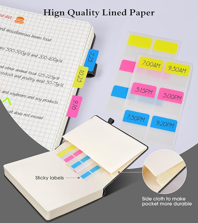 Graph Paper Notebook Journal, 360 Numbered Pages Grid Notebooks, Thick 100gsm Graphing Paper Notebook Journals for Women Men, B5 Large Hardcover Leather Graph Notebook 7.6'' X 10'' Black