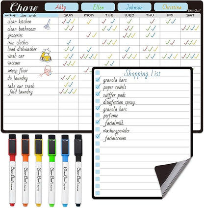 Magnetic Dry Erase Chore Chart - 8.5"x13" Chore Chart for Kids, Teens and Adults - 6.5"x8.5" List Board for Fridge - 6 Extra Fine Point Markers Included - Shipped Flat