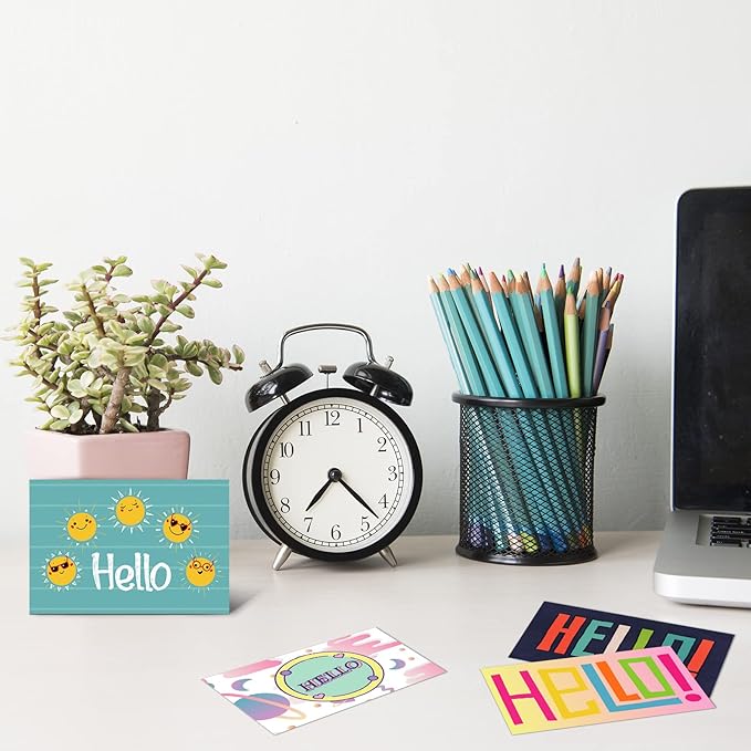 Junkin 80 Pack Hello Postcards Hello Blank Note Cards All Occasion Hello Design Greeting Cards Cute Postcards for Adults Teacher Team Employee Volunteers, 4 x 6 Inch