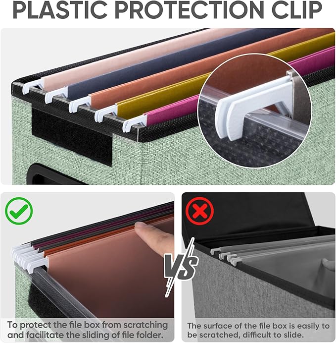 BALEINE File Organizer Box with Lid, Collapsible File Folder Organizer with Plastic Slide, Hanging File Folder Box for Office Document Storage (2 Pack, Green, S)