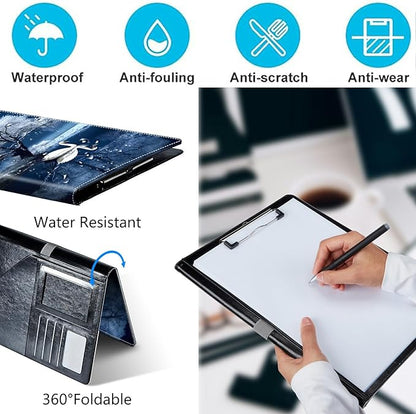 PU Leather Padfolio Folder Clipboard Portfolios Organizer Conference Document Organizer with Business Card Holder Storage Clipboard Writing Pad,Swan and Tree