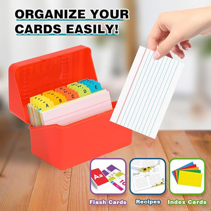 H4D 3x5 Index Card Holder with 100 Heavyweight Ruled Index Cards and 25 Plastic Dividers, Red