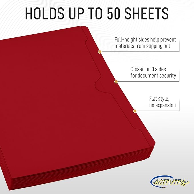 Red File Jackets, Flat-No Expansion, Letter Size, Reinforced Straight-Cut Tab, 10 Pack
