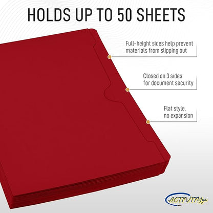 Red File Jackets, Flat-No Expansion, Letter Size, Reinforced Straight-Cut Tab, 10 Pack