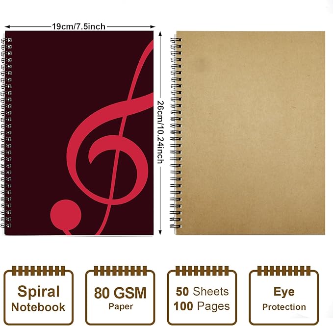 MAXCURY Blank Sheet Music Composition Manuscript Staff Paper Art Music Notebook Black 100 Pages 26x19cm (Wine/Fuchsia)