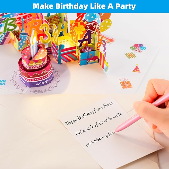Gumry 38TH Musical Birthday PopUp Card, Blowable Colorful Light Candle 3D Cards with Song, Applause Cheers Sound, Greeting Cards Birthday Gifts Decorations for Women Men Turning 38 Years Old